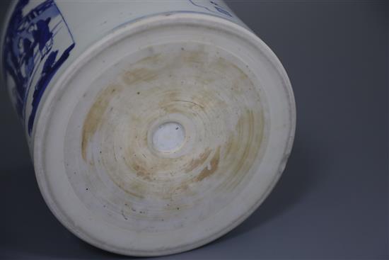 A good large Chinese blue and white brush pot, bitong, Kangxi period, c.1700-15, 18cm high, 20.2cm diameter, small chip to foot